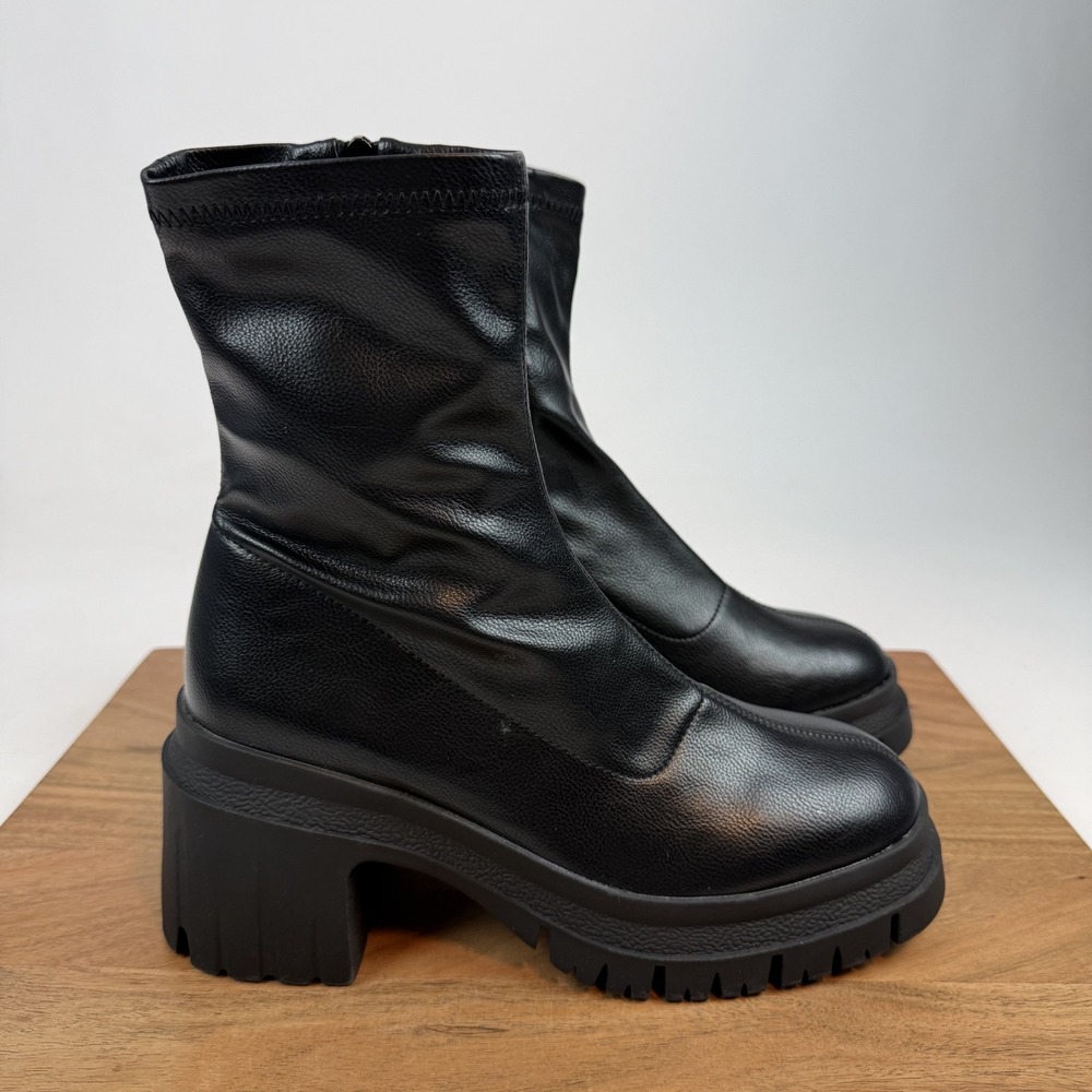 New Womens Asos Design Recipe Black Leather Sock Platform Chunky Boots Size 8‎ W